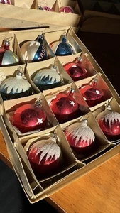 12x Vintage MCM Christbaum Glas Original Kugeln Deko Antik Polen - Bild 1 von 14