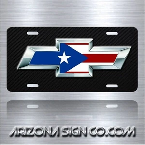 Pajarita Chevy inspirada arte bandera de Puerto Rico en etiqueta de matrícula de aluminio - Imagen 1 de 6