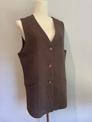 Colete Feminino Antigo Forrado com Botões Marrom Extra Grande Y2K Retro Gramdmacore Bolso Preppy - Imagem 1 de 4