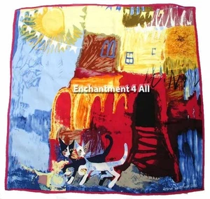 "Bufanda 100% Pura Arte de Seda Envoltura 35""X35"" Hecha a Mano con Wachtmeister's "Walking Pretty" - Imagen 1 de 5