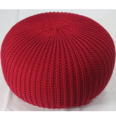 Knit Pouf Floor Ottoman 100% Cotton Braid Cord Foot Stool Home Decorative Seat  - Image 1 of 4