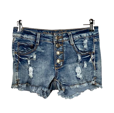 Rue21 Mujer Botón Mosca Desgastado Corte Denim Pantalones Cortos Talla 1/2 Elástico Foto 1 de 3