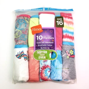Hanes Girls Size 16 Love Peace Multicolor Cotton Tagless Hipsters Underwear 10Pk - Picture 1 of 5