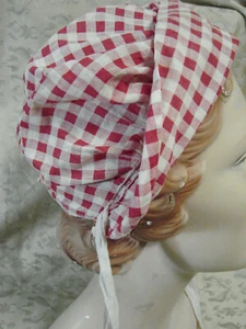 Sombrero gorro vintage años 30 niñas RED CHECK algodón FC  - Imagen 1 de 5