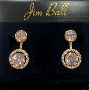 Jim Ball Rosegold CZ Ohrringe Neu im Karton Abschlussball Festzug Party! - Bild 1 von 1