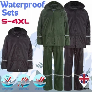 2 Piece Adults Unisex Waterproof Rain Suit Set Jacket Trousers Lightweight L-4XL - Picture 1 of 9