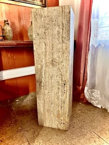 Vintage 1980s Modern Italian Travertine Large Column Rounded Side Pedestal - Picture 1 of 2