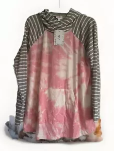 Felpa con cappuccio leggera S Lularoe ambra tinta unita rosa e grigia righe bianche NUOVA - Foto 1 di 3