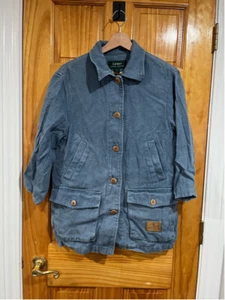 Giacca di lusso Lauren Ralph Lauren blu polvere lino Lagenlook minimalista silenziosa - Foto 1 di 9