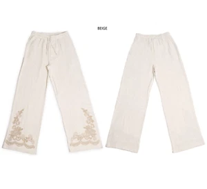 ComfyLuxe Leinenhose gemischt Muster bestickt weites Bein - Bild 1 von 6