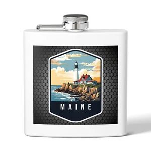 Mane State Drawing Art Flask, 6oz Stainless Steel Hip Flask  - Picture 1 of 25