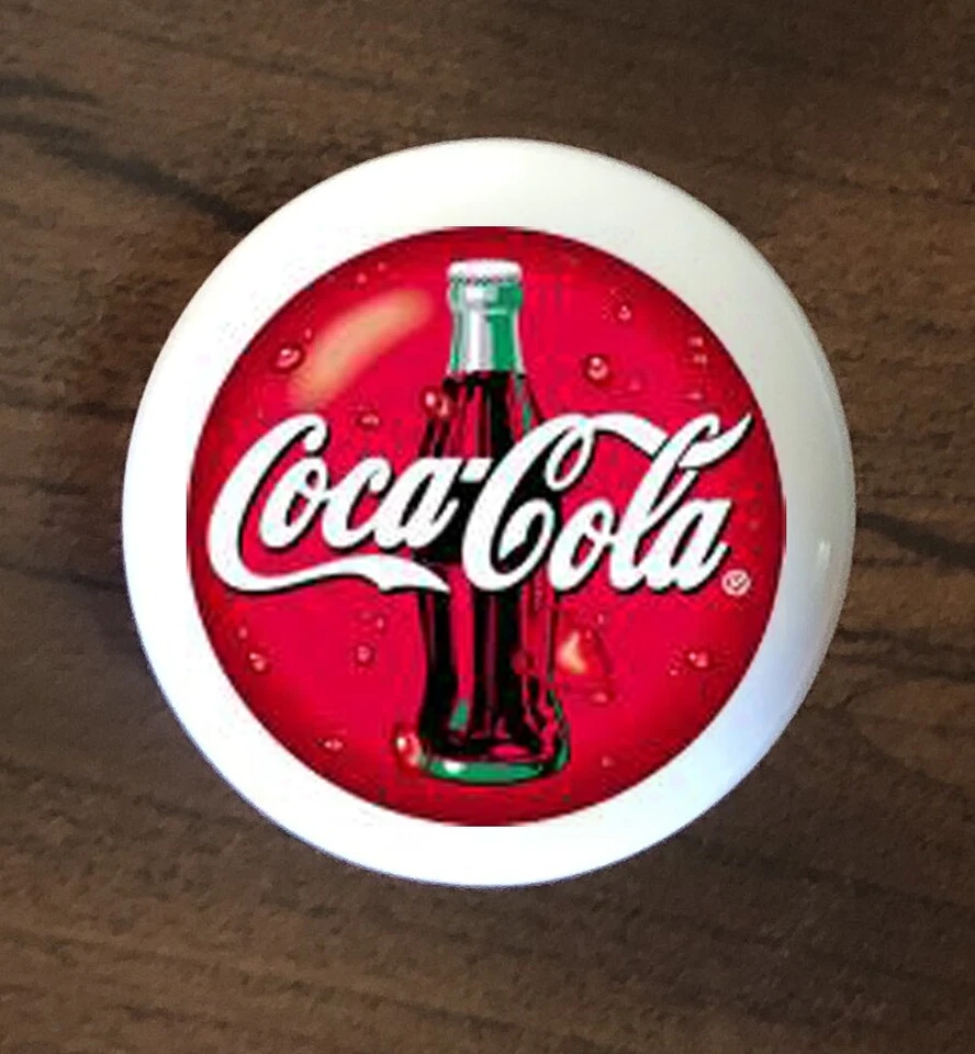 COKE RED BUTTON WHITE CERAMIC KITCHEN CABINET DRESSER KNOB DECOR - Image 1 of 1