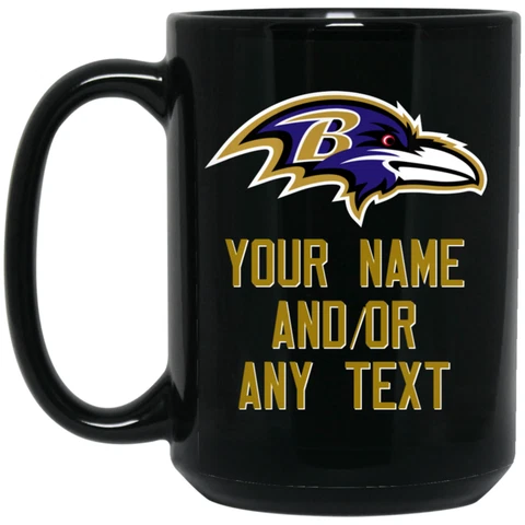 Custom Personalized Baltimore Ravens GLD-WHT Black 15 oz Ceramic Coffee Mug Cup Cover