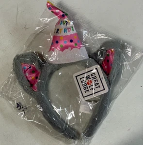 NEW Great Wolf Lodge PINK Headband Birthday Party Hat Plush Gray Fur Ears - Picture 1 of 2