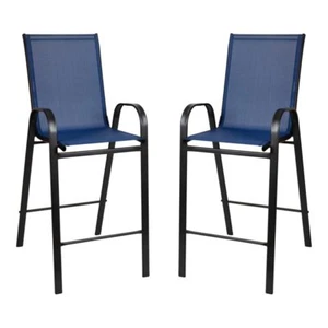 Flash Furniture Brazos 30.25" Metal & Fabric Outdoor Barstool in Navy (Set of 2) - Picture 1 of 8