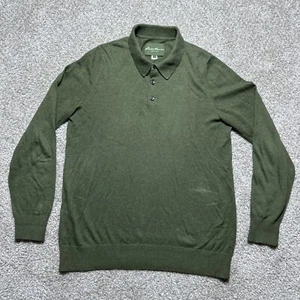 Eddie Bauer Mens Cotton Cashmere Green Long Sleeve Soft Casual Polo Shirt LT - Picture 1 of 6