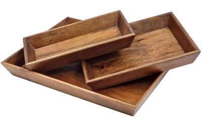 Tablett Set Walnuss Holz - 3 Stück - Tablettset Dekoschale Holztablett Walnuss - Bild 1 von 2