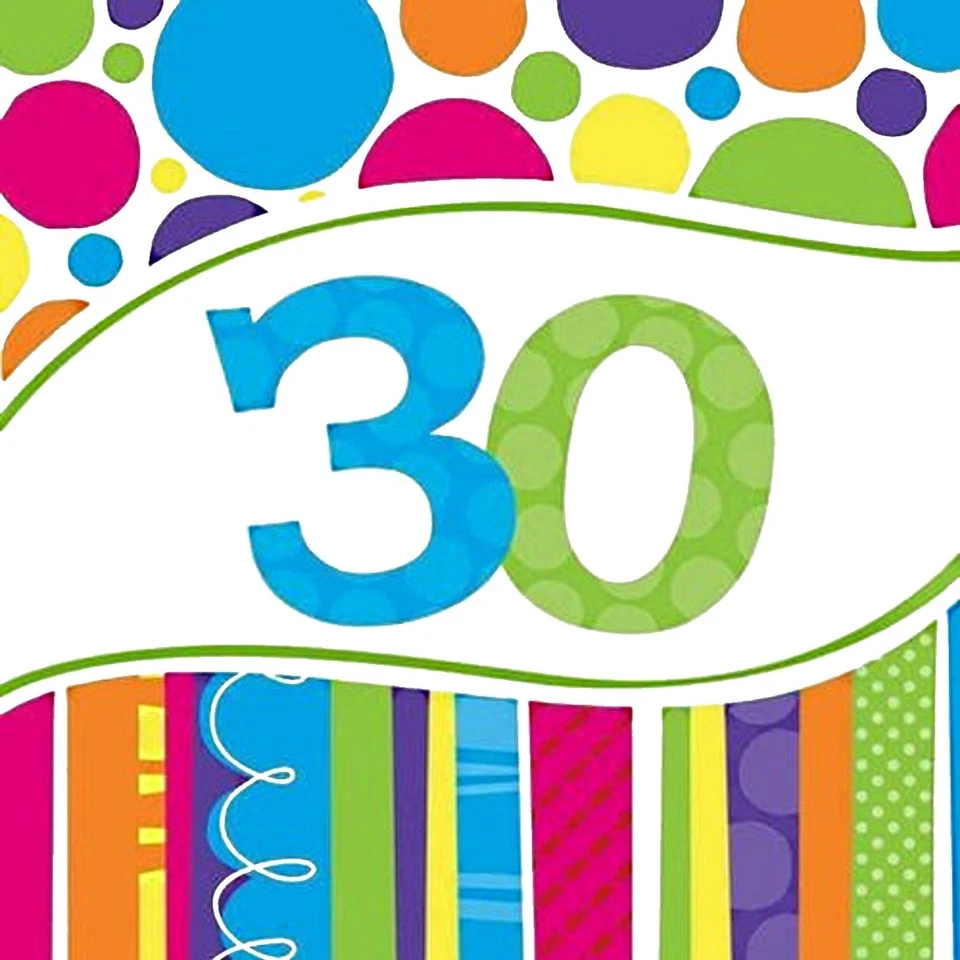 18 - 2 ply Bright and Bold 30th Birthday - Anniversary Lunch Napkins - Image 1 of 1
