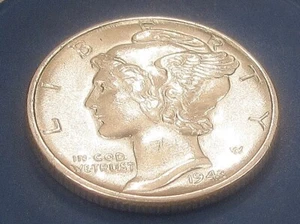 1943 Merkur fast unzirkuliert 90% Silber scharfer Original Münzglanz #527 - 10 - Bild 1 von 2