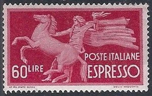 1945-52 ITALIA ESPRESSO 60 LIRE FILIGRANA NS GOMMA NON ORIGINALE 11438 - Foto 1 di 1