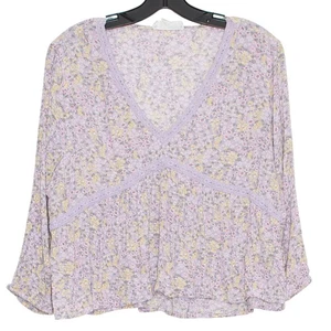 Top 3/4 Arm Blumen Landhaus Y2K Boho romantisch feminin Prärie Fee lila XL - Bild 1 von 6