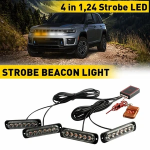 4PCS AMBER WHITE 6-LED STROBE LAMPS FLASHING WARNING LIGHTS FOR CAR TRUCK PICKUP - Picture 1 of 20
