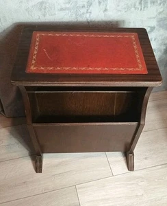 Vintage Wooden Leather Top Side Table & Magazine Rack 1960s  - Picture 1 of 7