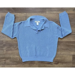 Norm Thompson Größe Small blau Leinen & Baumwolle Strick Kragen 1/4 Knopf Pullover - Bild 1 von 9