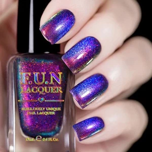 F.U.N Lacquer Fearless Deep Violet Purple Pink Gold Shimmer Magnetic Nail Polish - Picture 1 of 6