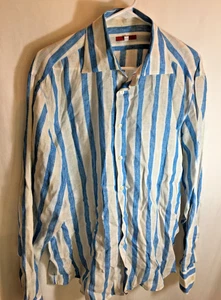 CAMISA PAL ZILERI HOMBRE AZUL TOSTADO BLANCO 100% LINO MANGA LARGA CASUAL TALLA 2XL 48" - Imagen 1 de 4