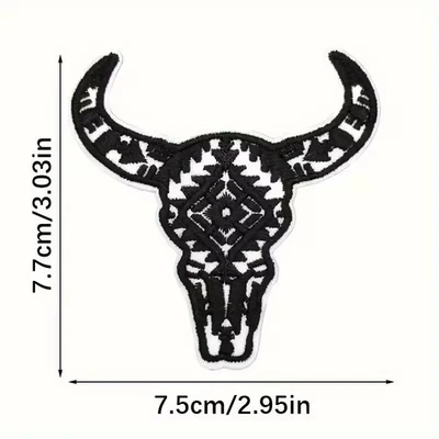 iron on patch applique Black Bull Head Western Cowboy 3 x 3 inch - Image 1 of 4