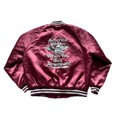 Vintage 80s American Satin Bomber Jacket — Made in USA — XL - Image 1 of 3