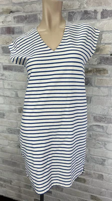 Madewell Shift Dress Sz XS Blue White Striped Cotton Blend Pockets - Image 1 of 4