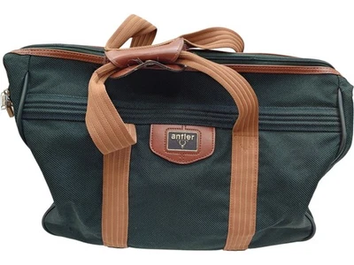 Antler Travel Bag Green Canvas Leather Trim Overnight Bag - Image 1 of 4
