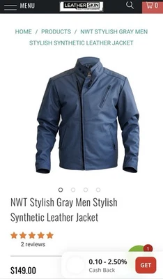 Piel de cuero nueva con etiquetas Elegante gris para hombre Elegante chaqueta de cuero sintético mediana Foto 1 de 4