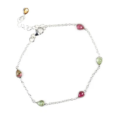925 Sterling Silver Bracelet Pear Tourmaline 6x4mm Natural Gemstone Jewelry 7.5i - Image 1 of 4