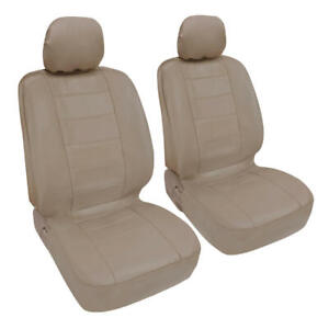 Car Seat Covers Front Pair - Leatherette Synth - Beige Arm Rest Slot Premium PU