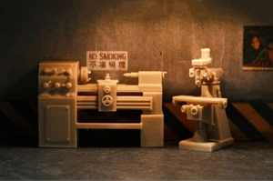 1/64 Diorama Auto Repair Machine Model Set Lathe Bench Drill Accessory Prop Tool - Picture 1 of 8