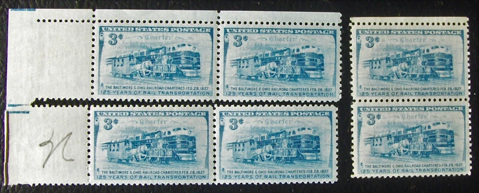 US 3¢ stamp SC #1006 Baltimore & Ohio RR 125th Anniversary MNH 1952 single pair - Image 1 of 1