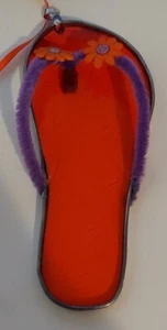 HANDCRAFTED ORANGE/PURPLE STAINED GLASS HANGING SANDAL ART PIECE - Picture 1 of 8