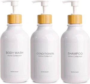 Bamboo Pump Bottle Set 500ML Refillable Shampoo and Conditioner Dispenser Empty - Picture 1 of 4