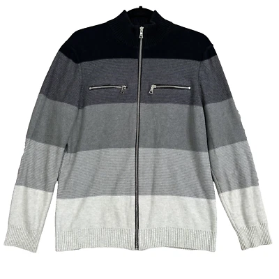 INC Men's Ombre Stripe Long Sleeve Zip Cotton Cardigan Sweater Size M Gray - Image 1 of 4