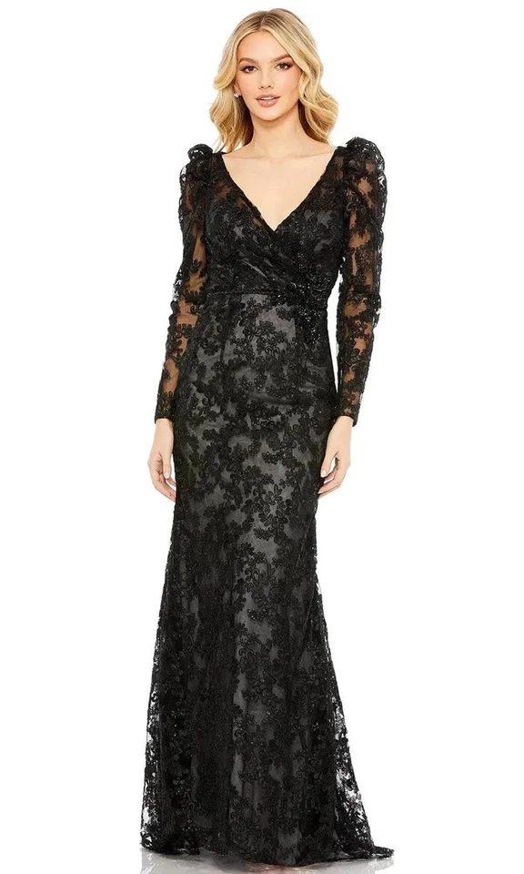 Mac Duggal Black Floral Embroidered Sequin Beaded Gown Dress Size 10 Orig $798 - Image 1 of 3