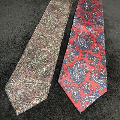 Lote de 2 Corbatas 100% Seda, Paisley EE. UU. Hechas por Michael Stewart & Stafford Italianas Foto 1 de 4