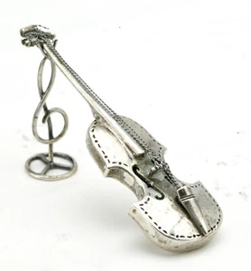 Unique & Unusual Miniature Silver (?) Violin 2.75" W/Special Stand. Purity 500. - Picture 1 of 5