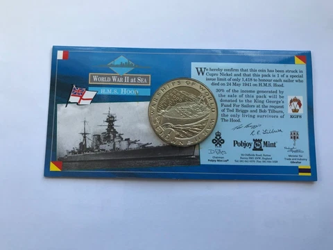 1993 GIBRALTAR HMS HOOD ONE 1 CROWN COIN PACK Cover