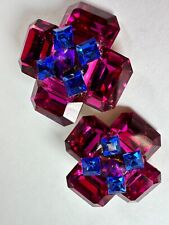 Vintage Earrings Clip On Joni  Pink Glass Crystal Chunky 80s Fantasy Magenta