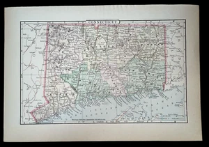 1896 RARE COLOR MAP *CONNECTICUT* U.S. AMAZING COND! 7X10 1/2" JD 92424 - Picture 1 of 2