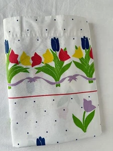 Vintage 1970's Cannon Twin Flat Sheet Bouquet of Tulips Red Yellow Purple Green - Picture 1 of 16