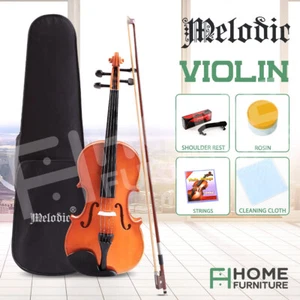 Melodic 4/4 Full Size Acoustic Violin Wooden Natural w/ Carry Case Bow Rosin - Picture 1 of 12